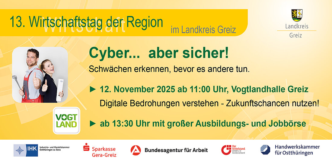 Symbolbild: 13. Wirtschaftstag der Region im Landkreis Greiz und anschließender Ausbildungs- und Jobbörse am 12.11.2025