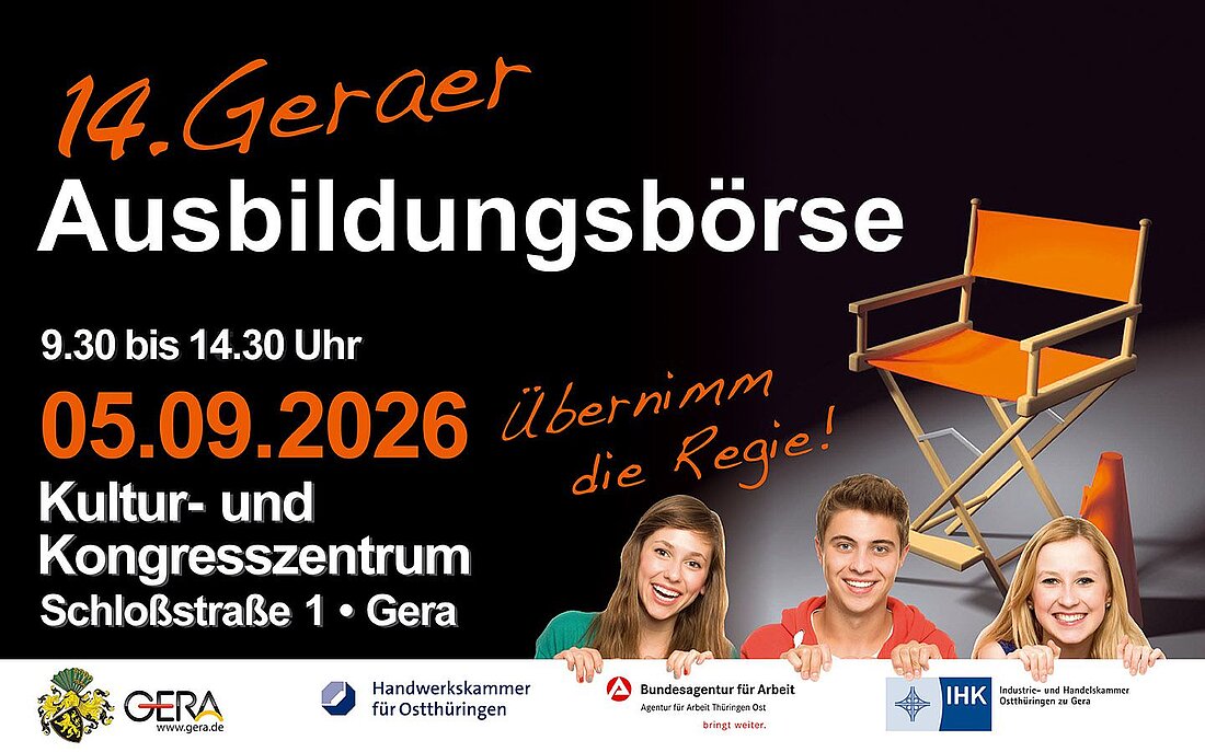 Symbolbild für die 14. Geraer Ausbildungsbörse am 05.09.2026 im Kultur- und Kongresszentrum in Gera